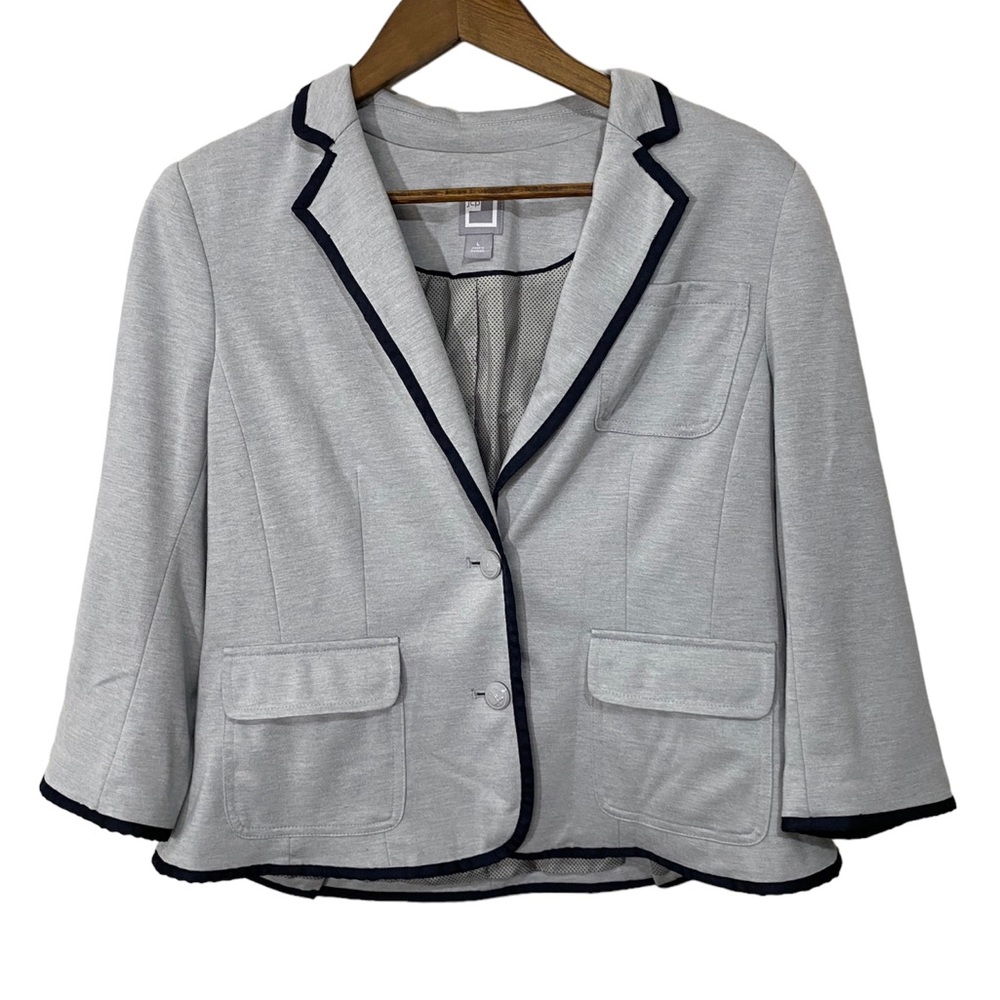JCPenney Nautical Gray Navy Trim Blazer Women’s Size Large Anchor Sailor Career